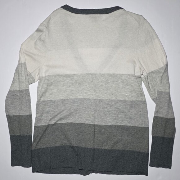 Eddie Bauer Womens Gray and White Striped Cardigan Sweater Size Large - Picture 2 of 12